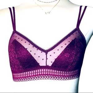 VICTORIAS SECRET Swiss dot floral lace bralette black cherry S